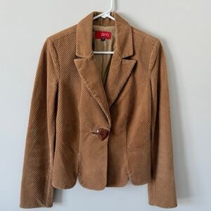 Zinc Womens Tan Corduroy Blazer Heart Button Scalloped Hem Jacket Size S